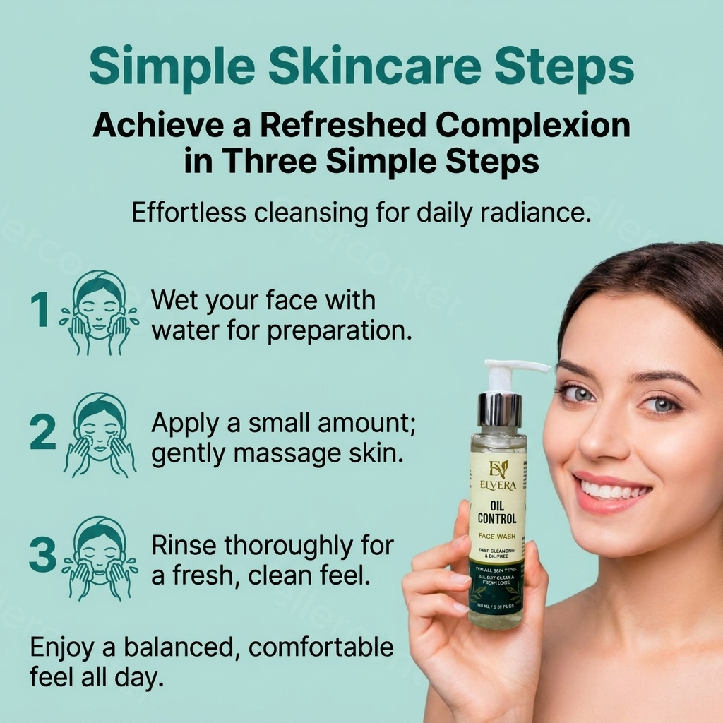 Elvera Oil Control Face Wash Skincare with step-by-step guide on achieving a refreshed complexion.